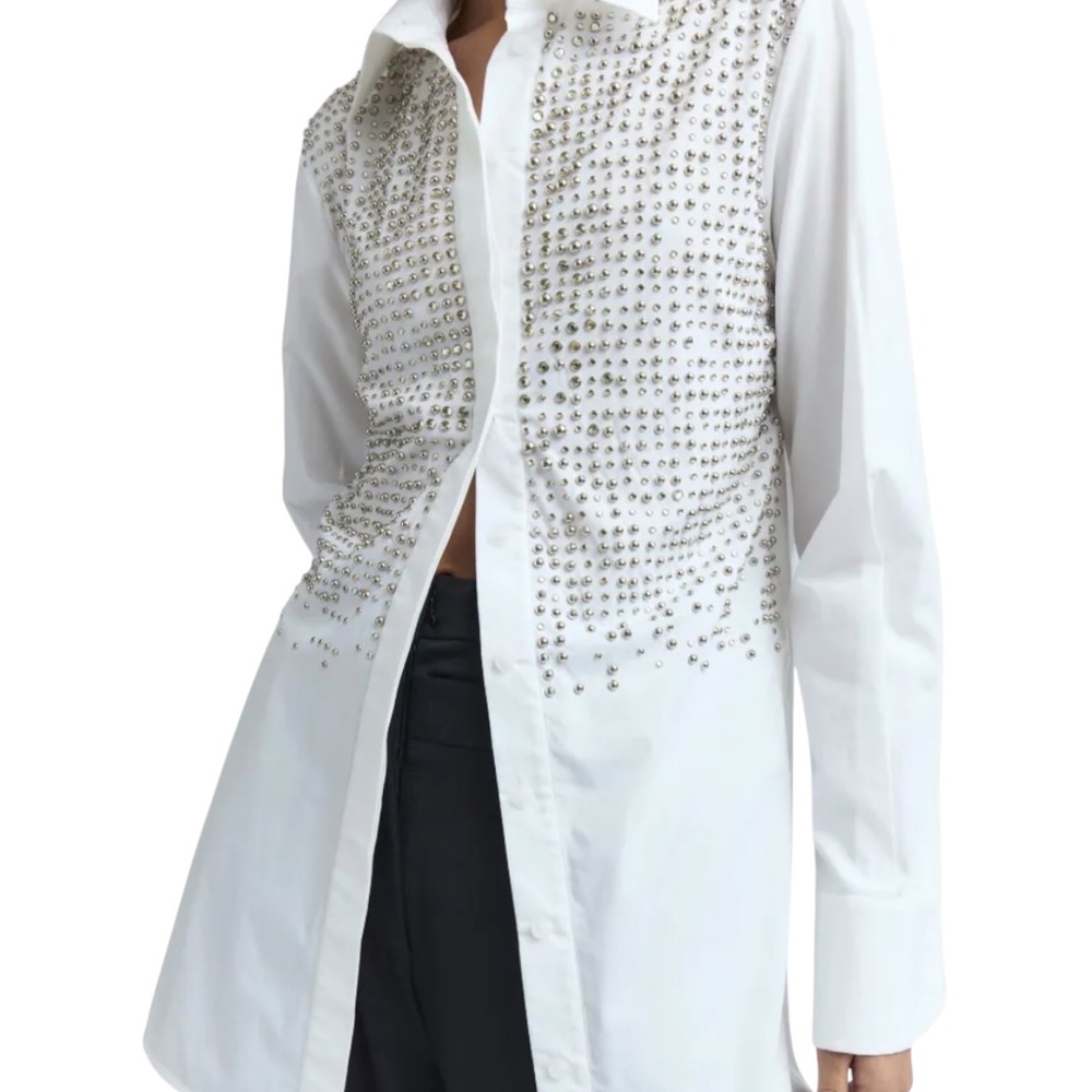 16Arlington Marley Crystal Embellished Poplin Shirt White buttondown long sleeve